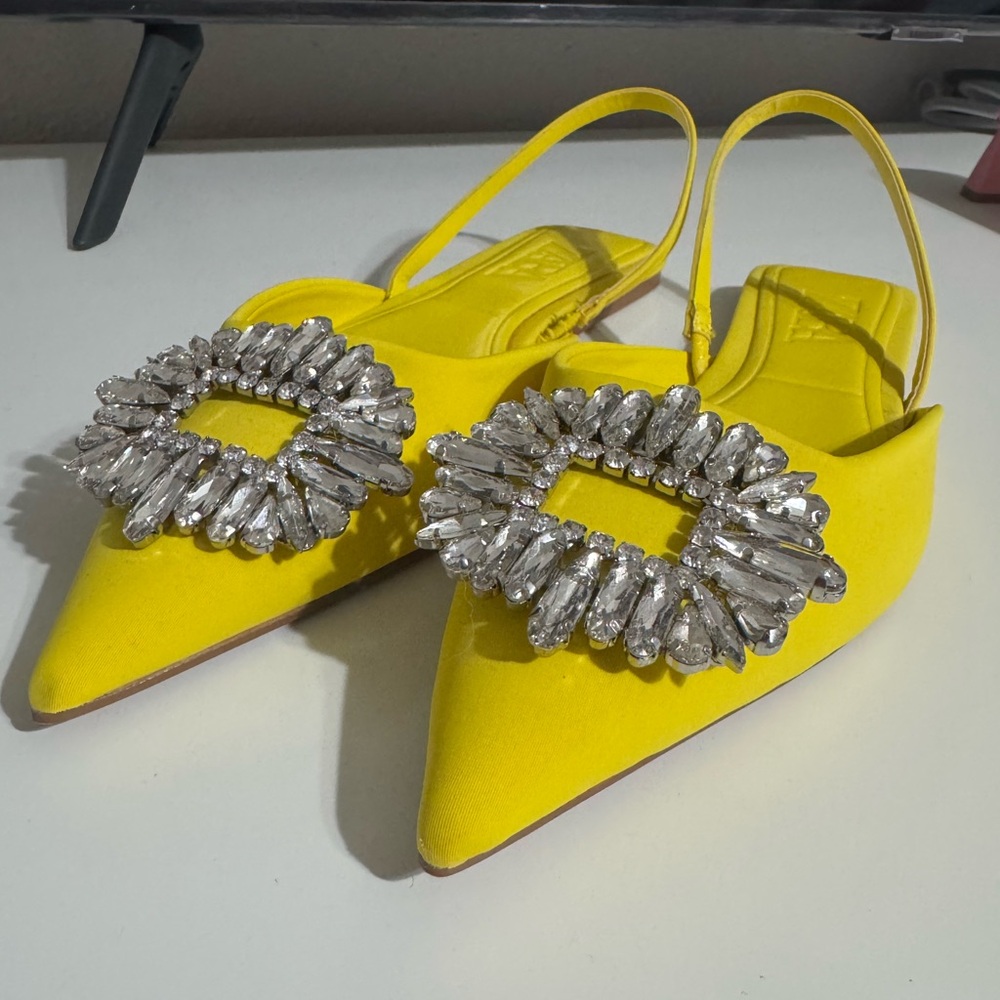 Zara Yellow Embellished Women's Slingback Shoes